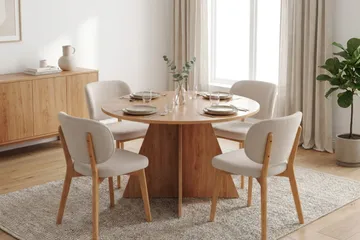 Vera Spisegruppe 110 cm rund i Eik med 4 Eira Spisestoler - Eik - Møbler - Bord - Spisegrupper
