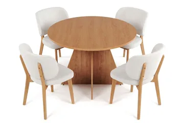 Vera Spisegruppe 110 cm rund i Eik med 4 Eira Spisestoler - Eik - Møbler - Bord - Spisegrupper