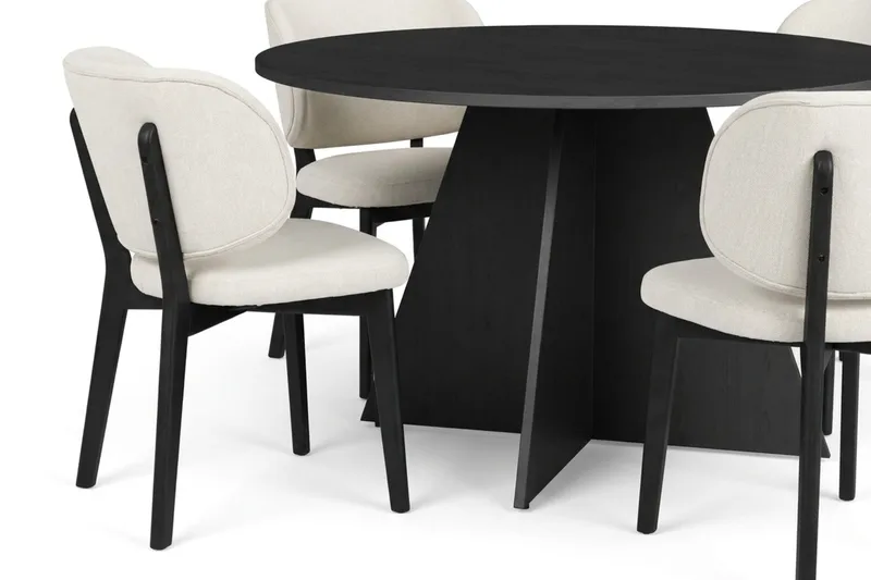 Vera Spisegruppe 110 cm rund i Svart med 4 Eira Spisestoler - Svartbeiset eik - Møbler - Bord - Spisegrupper
