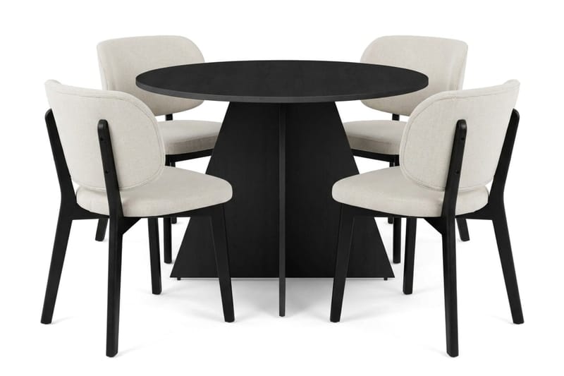 Vera Spisegruppe 110 cm rund i Svart med 4 Eira Spisestoler, Svartbeiset eik