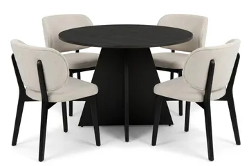 Vera Spisegruppe 110 cm rund i Svart med 4 Eira Spisestoler - Svartbeiset eik - Møbler - Bord - Spisegrupper