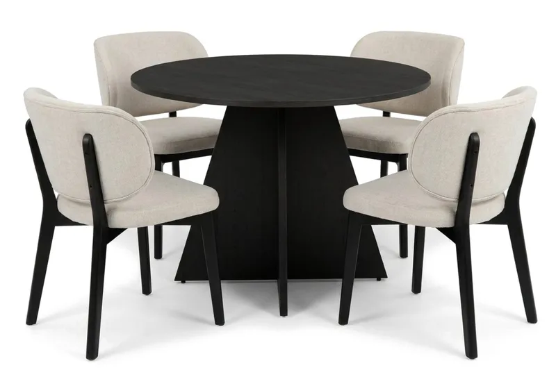 Vera Spisegruppe 110 cm rund i Svart med 4 Eira Spisestoler - Svartbeiset eik - Møbler - Bord - Spisegrupper