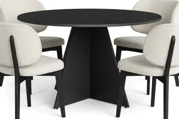 Vera Spisegruppe 130 cm rund i Svart med 6 Eira Spisestoler - Svartbeiset eik - Møbler - Bord - Spisegrupper
