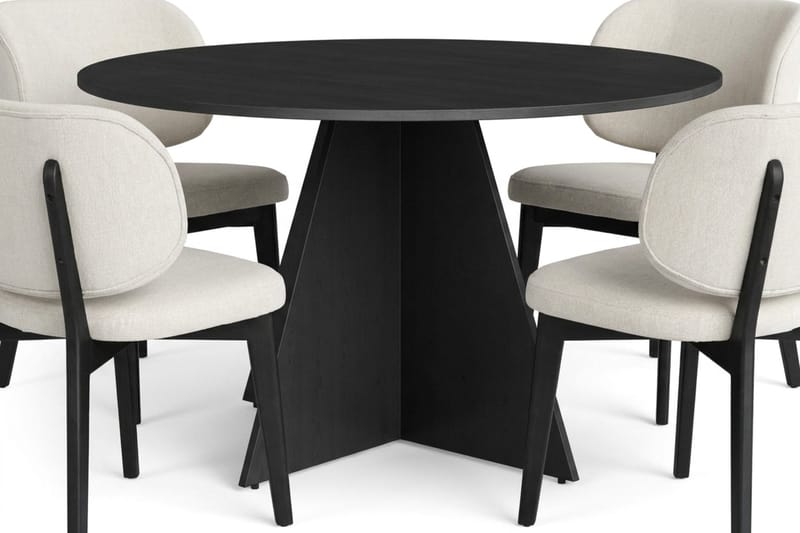 Vera Spisegruppe 130 cm rund i Svart med 6 Eira Spisestoler - Svartbeiset eik - Møbler - Bord - Spisegrupper