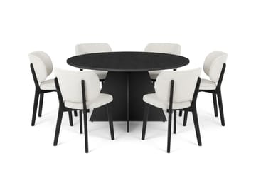 Vera Spisegruppe 130 cm rund i Svart med 6 Eira Spisestoler - Svartbeiset eik - Møbler - Bord - Spisegrupper