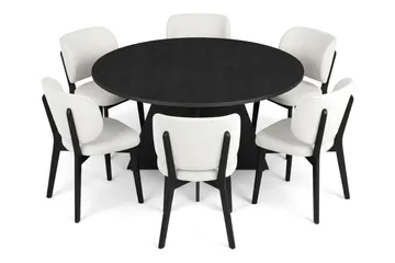 Vera Spisegruppe 130 cm rund i Svart med 6 Eira Spisestoler - Svartbeiset eik - Møbler - Bord - Spisegrupper
