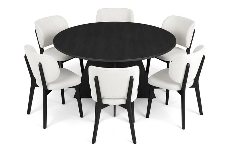 Vera Spisegruppe 130 cm rund i Svart med 6 Eira Spisestoler - Svartbeiset eik - Møbler - Bord - Spisegrupper