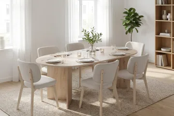 Vera spisegruppe 220 cm rektangulær hvitlasert med 6 Eira spisestoler - Hvitbeiset eik - Møbler - Bord - Spisegrupper