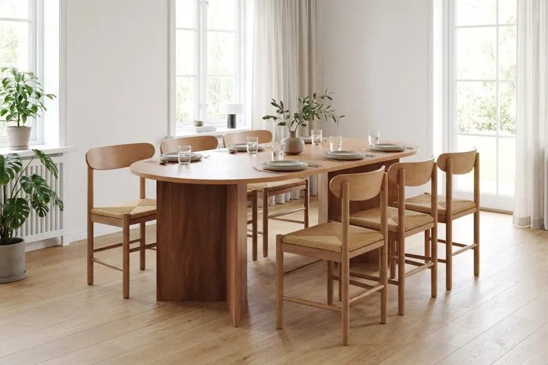 Vera spisegruppe rektangulær 180 cm eik med 6 Malte spisestoler - Møbler - Bord - Spisegrupper