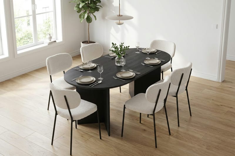 Vera spisegruppe rektangulær 180 cm svart med 6 Gemmiano spisestoler - Svart - Møbler - Bord - Spisegrupper