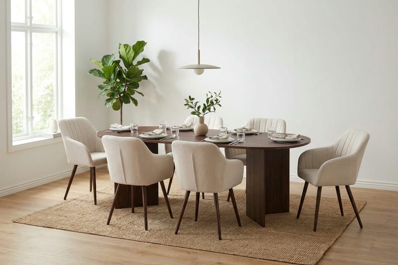 Vera spisegruppe rektangulær 220 cm valnøtt med 6 Filippa spisestoler - Valnøtt - Møbler - Bord - Spisegrupper