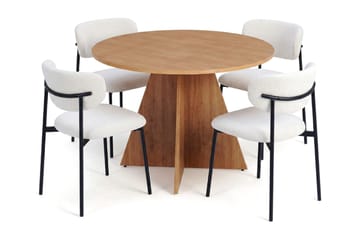 Vera spisegruppe rund 110 cm eik med 4 Lucy spisestoler - Eik - Møbler - Bord - Spisegrupper