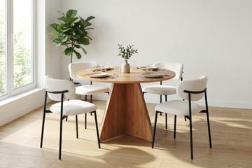 Vera spisegruppe rund 110 cm eik med 4 Lucy spisestoler - Eik - Møbler - Bord - Spisegrupper