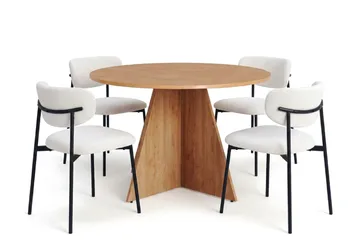 Vera spisegruppe rund 110 cm eik med 4 Lucy spisestoler - Eik - Møbler - Bord - Spisegrupper
