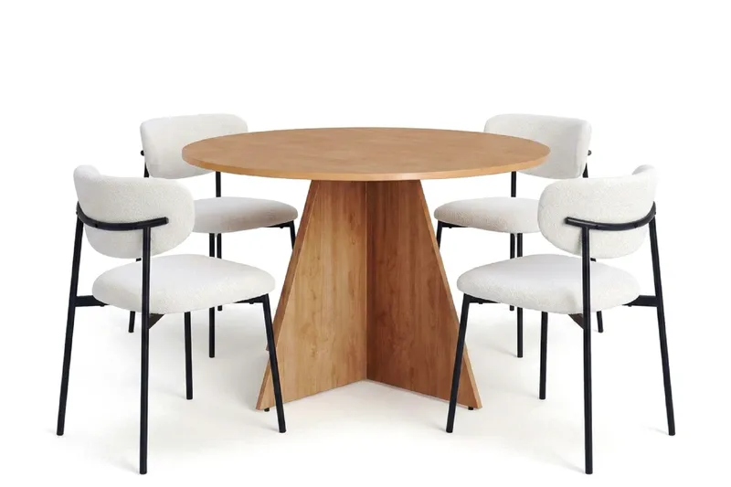 Vera spisegruppe rund 110 cm eik med 4 Lucy spisestoler, Eik