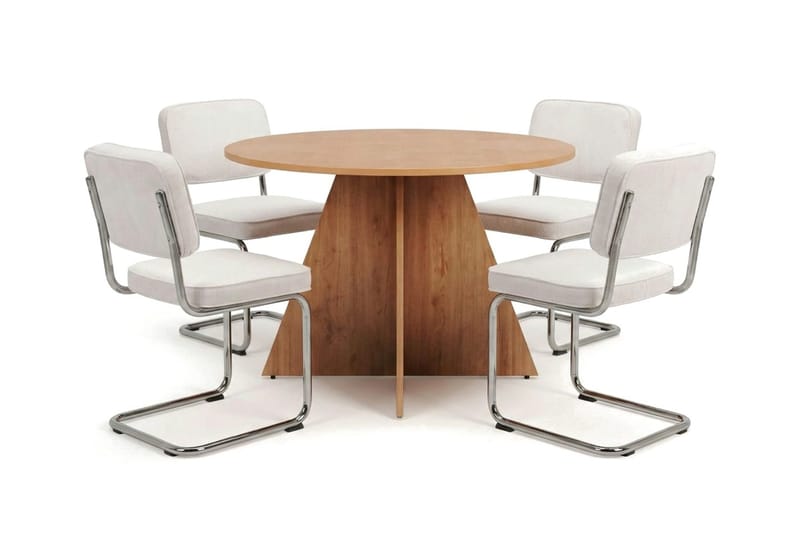 Vera spisegruppe rund 110 cm eik med 4 Milva spisestoler, Eik