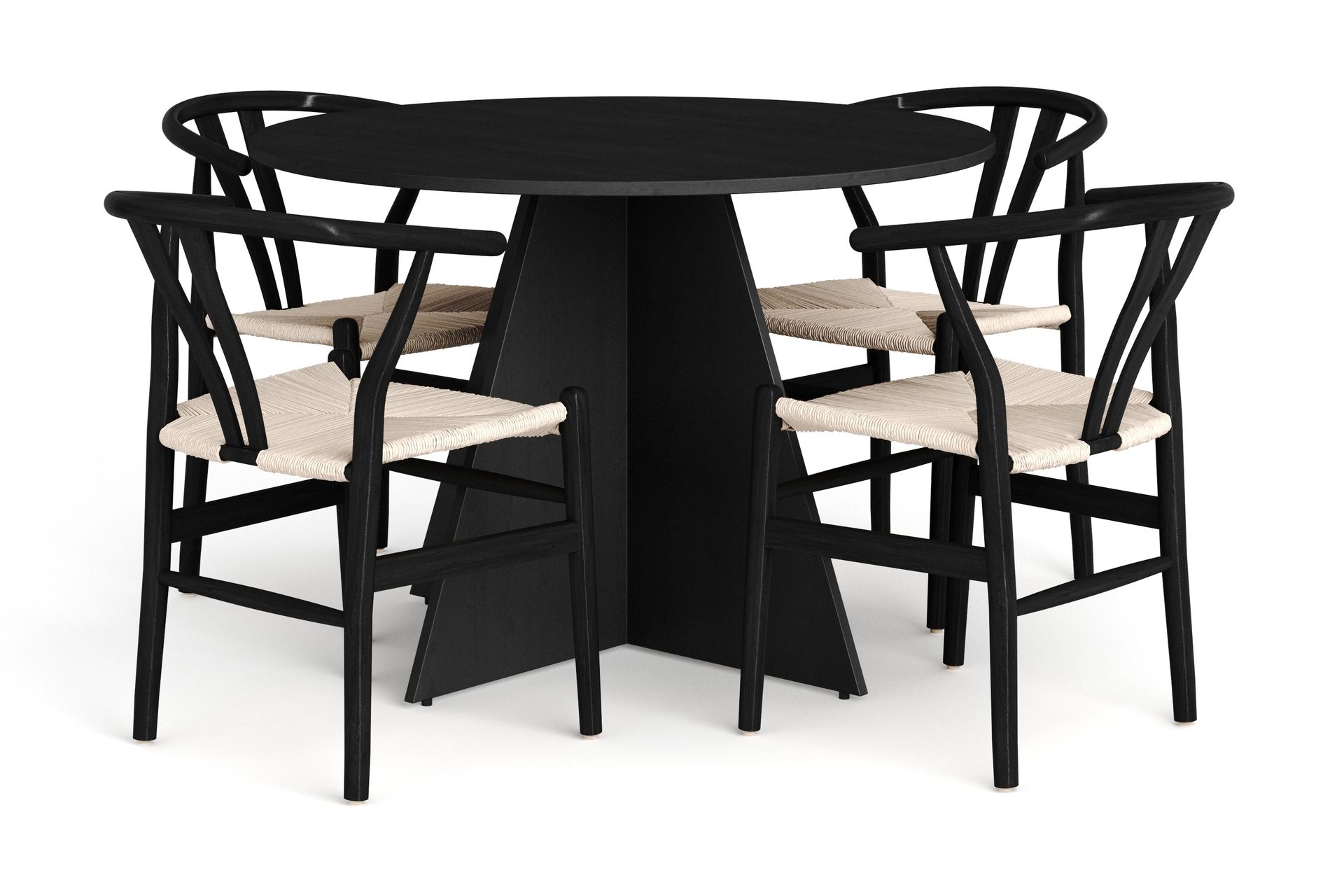 Vera spisegruppe rund 110 cm svart med 4 Dastoori spisestoler - Svart