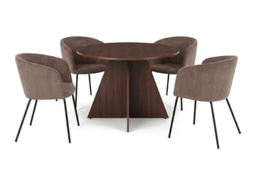 Vera spisegruppe rund 110 cm valnøtt med 4 Berit spisestoler - Valnøtt - Møbler - Bord - Spisegrupper
