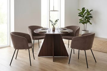 Vera spisegruppe rund 110 cm valnøtt med 4 Berit spisestoler - Valnøtt - Møbler - Bord - Spisegrupper