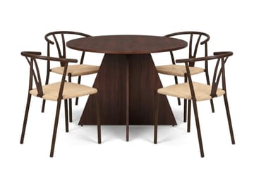 Vera spisegruppe rund 110 cm valnøtt med 4 Elysia spisestoler - Møbler - Bord - Spisegrupper