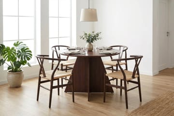 Vera spisegruppe rund 110 cm valnøtt med 4 Elysia spisestoler - Møbler - Bord - Spisegrupper