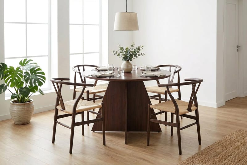 Vera spisegruppe rund 110 cm valnøtt med 4 Elysia spisestoler - Møbler - Bord - Spisegrupper