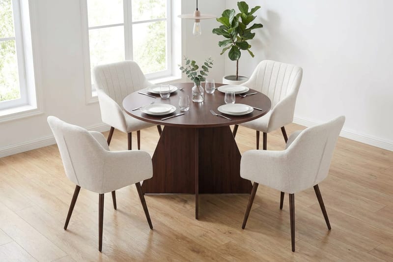 Vera spisegruppe rund 110 cm valnøtt med 4 Filippa spisestoler - Valnøtt - Møbler - Bord - Spisegrupper