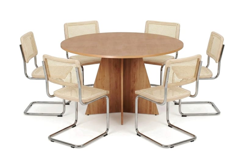 Vera spisegruppe rund 130 cm eik med 6 Build spisestoler, Eik