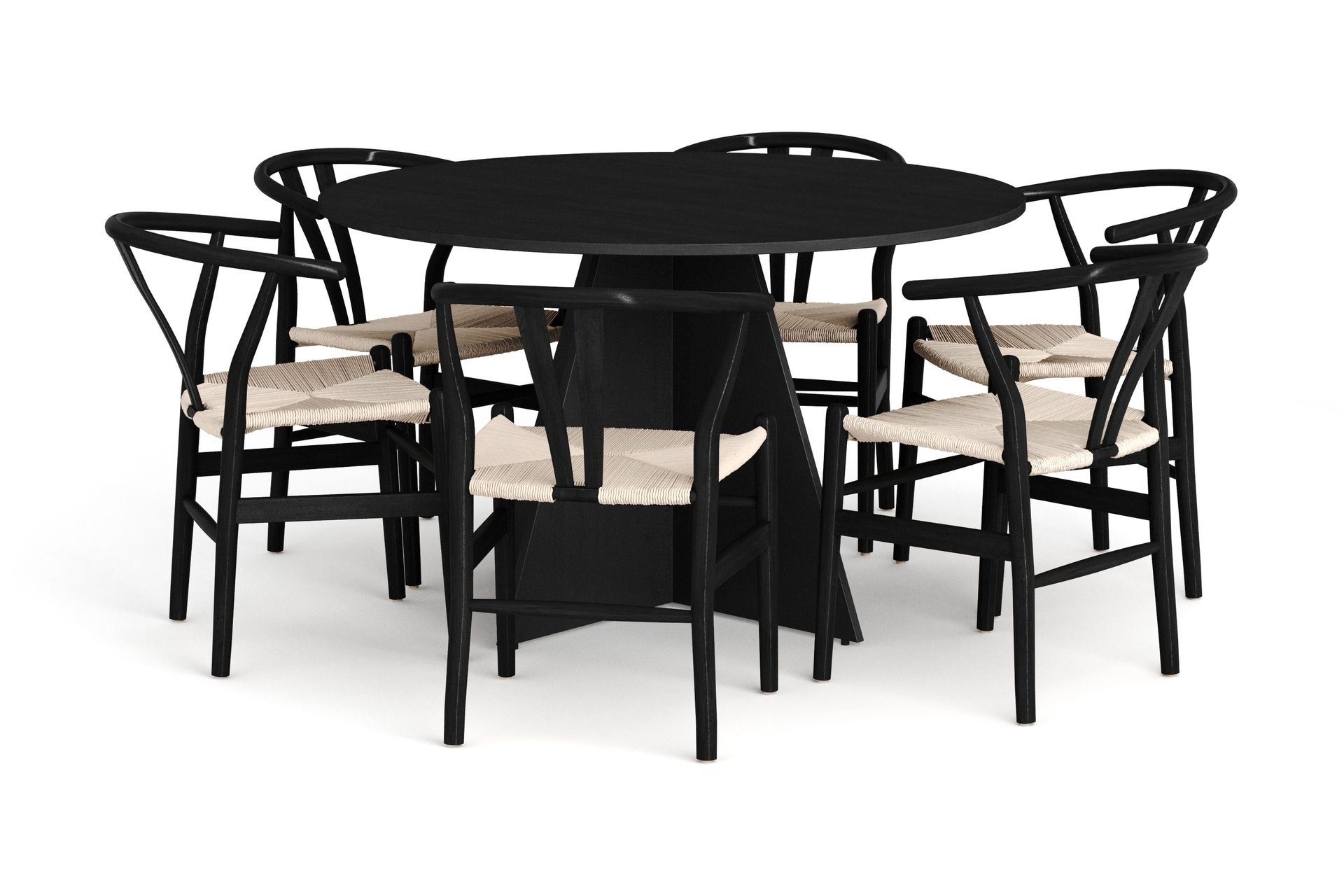 Vera spisegruppe rund 130 cm svart med 6 Dastoori spisestoler - Svart