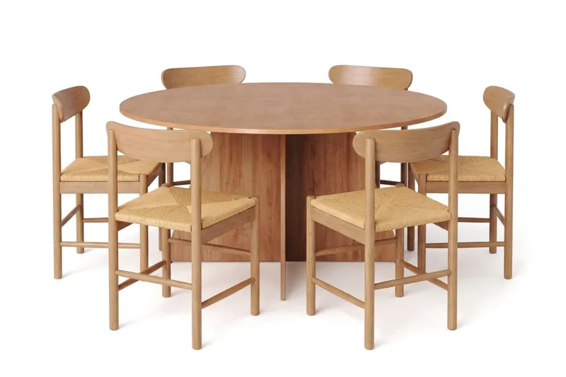 Vera Spisegruppe rund 150 cm Eik med 6 Malte Spisestoler, Eik