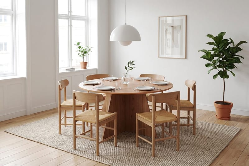 Vera Spisegruppe rund 150 cm Eik med 6 Malte Spisestoler - Eik - Møbler - Bord - Spisegrupper