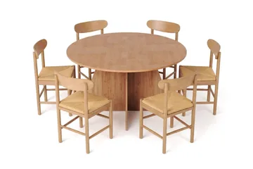 Vera Spisegruppe rund 150 cm Eik med 6 Malte Spisestoler - Eik - Møbler - Bord - Spisegrupper