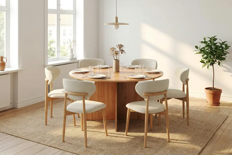 Vera spisegruppe rund 150 cm eik med 6 Molly spisestoler - Eik - Møbler - Bord - Spisegrupper