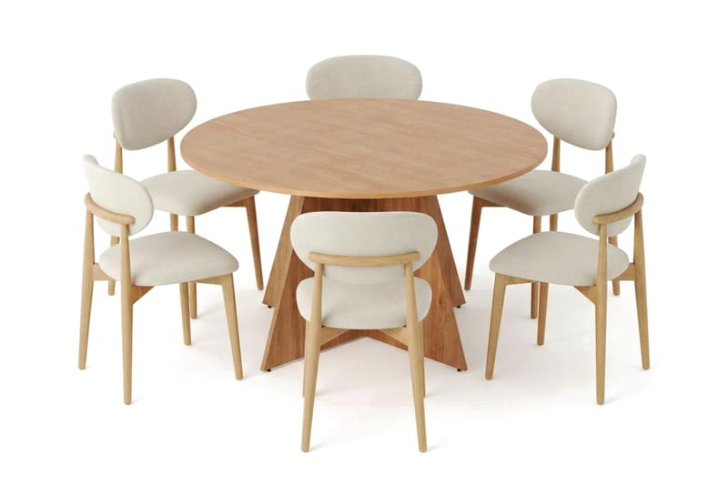 Vera spisegruppe rund 150 cm eik med 6 Molly spisestoler - Eik - Møbler - Bord - Spisegrupper
