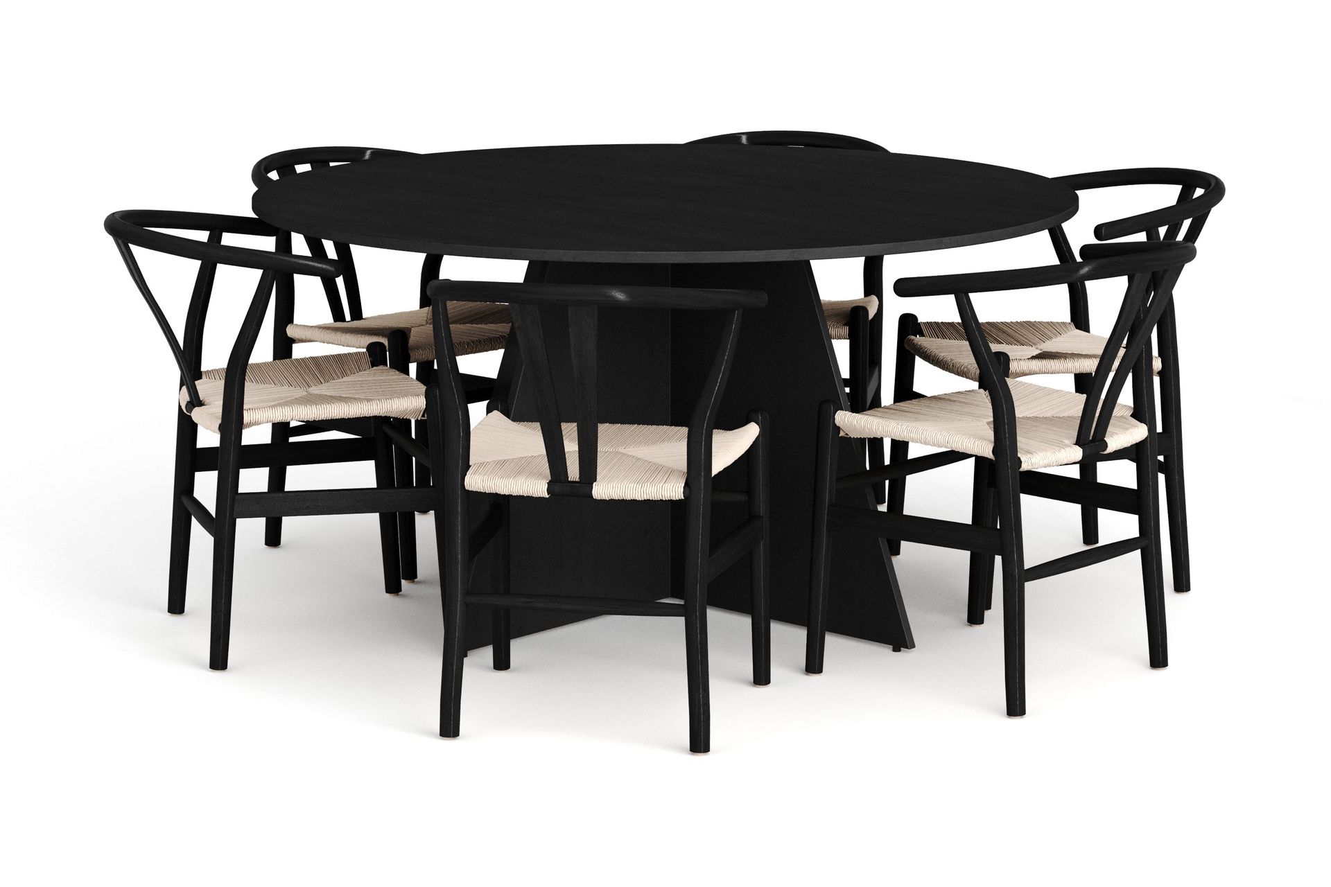 Vera spisegruppe rund 150 cm svart med 6 Dastoori spisestoler - Svart