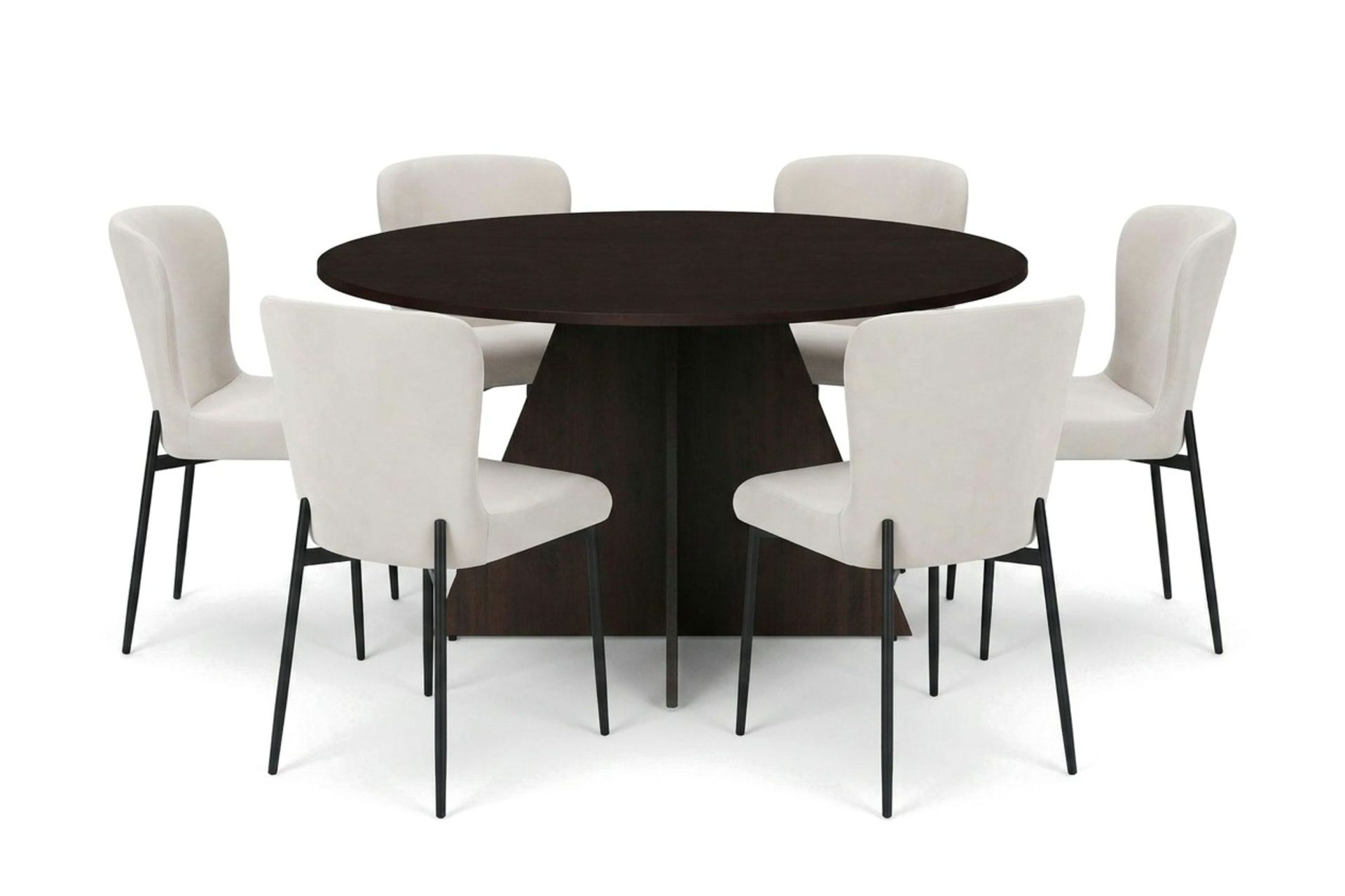 Vera spisegruppe rundt 130 cm røkt eik med 6 Elsie spisestoler - Røkt eik/Beige