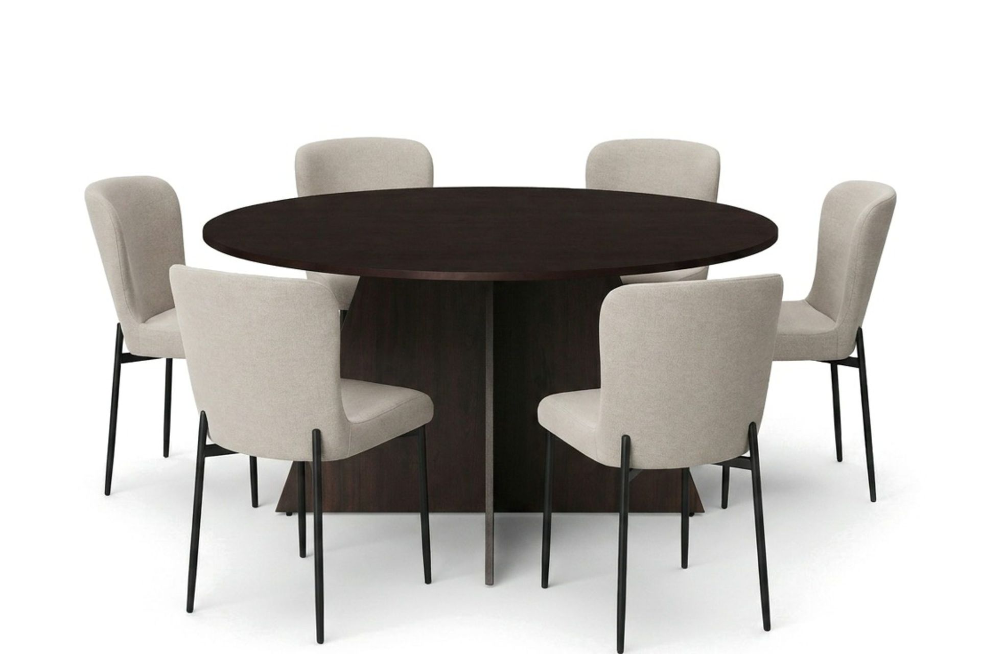 Vera spisegruppe rundt 150 cm røkt eik med 6 Elsie spisestoler - Røkt eik/Beige