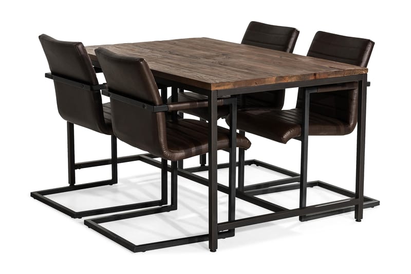 Wilmer Spisegruppe 140 cm med 4 House Stol Vintage - Rustikk Alm/Svart/Mørkbrun PU - Møbler - Bord - Spisegrupper