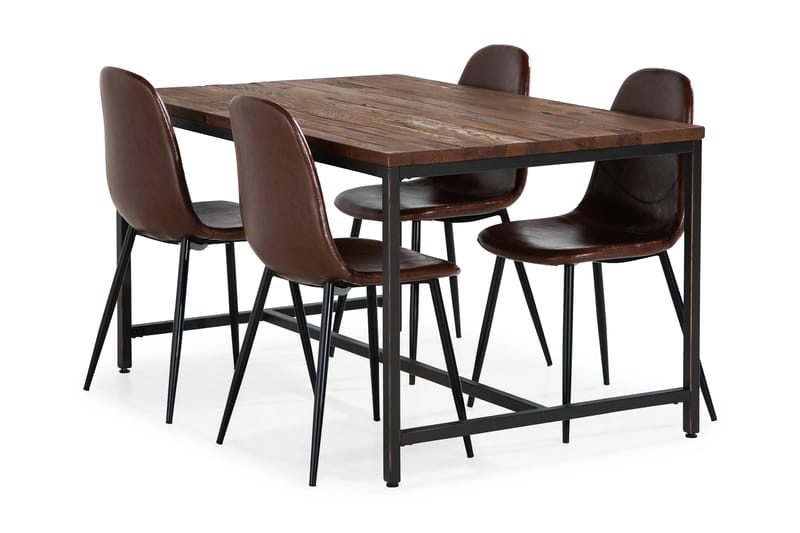 Wilmer Spisegruppe 140 cm med 4 Nibe Matstol - Rustikk Alm/Svart/Brun - Møbler - Bord - Spisegrupper