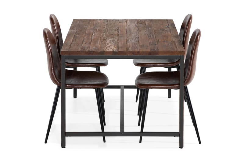 Wilmer Spisegruppe 140 cm med 4 Nibe Matstol - Rustikk Alm/Svart/Brun - Møbler - Bord - Spisegrupper
