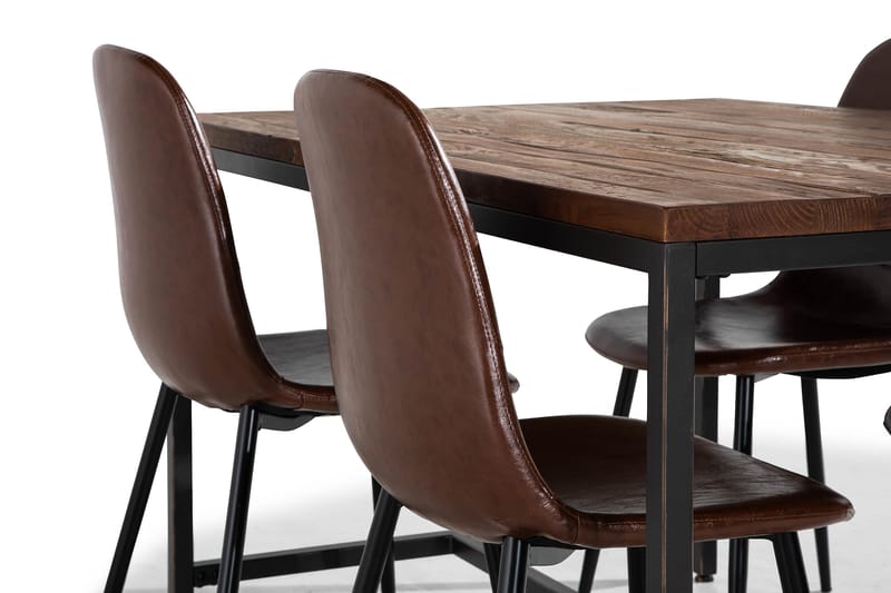 Wilmer Spisegruppe 140 cm med 4 Nibe Matstol - Rustikk Alm/Svart/Brun - Møbler - Bord - Spisegrupper