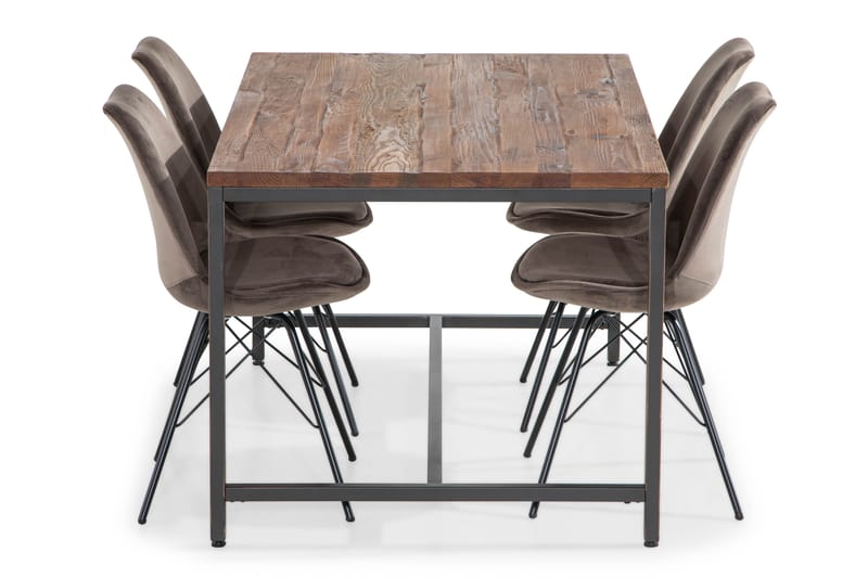 Wilmer Spisegruppe 140 cm med 4 Shell Stol Fløyel - Brun/Grå - Møbler - Bord - Spisegrupper