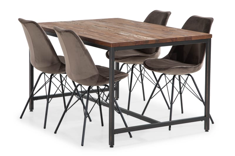 Wilmer Spisegruppe 140 cm med 4 Shell Stol Fløyel - Brun/Grå - Møbler - Bord - Spisegrupper