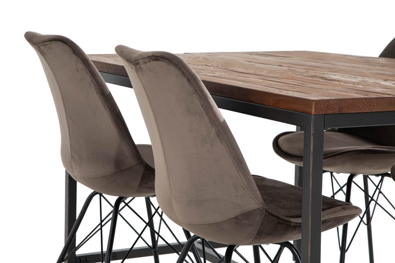 Wilmer Spisegruppe 140 cm med 4 Shell Stol Fløyel - Brun/Grå - Møbler - Bord - Spisegrupper
