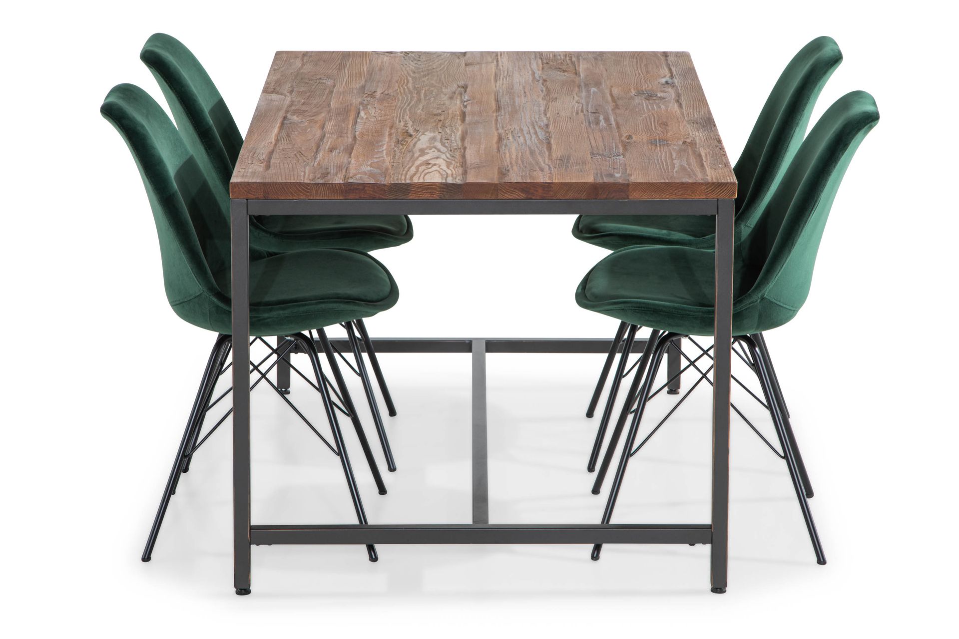 Wilmer Spisegruppe 140 cm med 4 Shell Stol Fløyel - Brun/Grønn - Møbler - Bord - Spisegrupper
