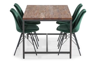 Wilmer Spisegruppe 140 cm med 4 Shell Stol Fløyel - Brun/Grønn - Møbler - Bord - Spisegrupper