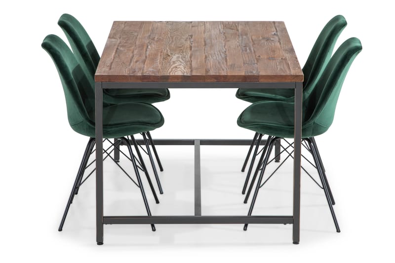 Wilmer Spisegruppe 140 cm med 4 Shell Stol Fløyel - Brun/Grønn - Møbler - Bord - Spisegrupper