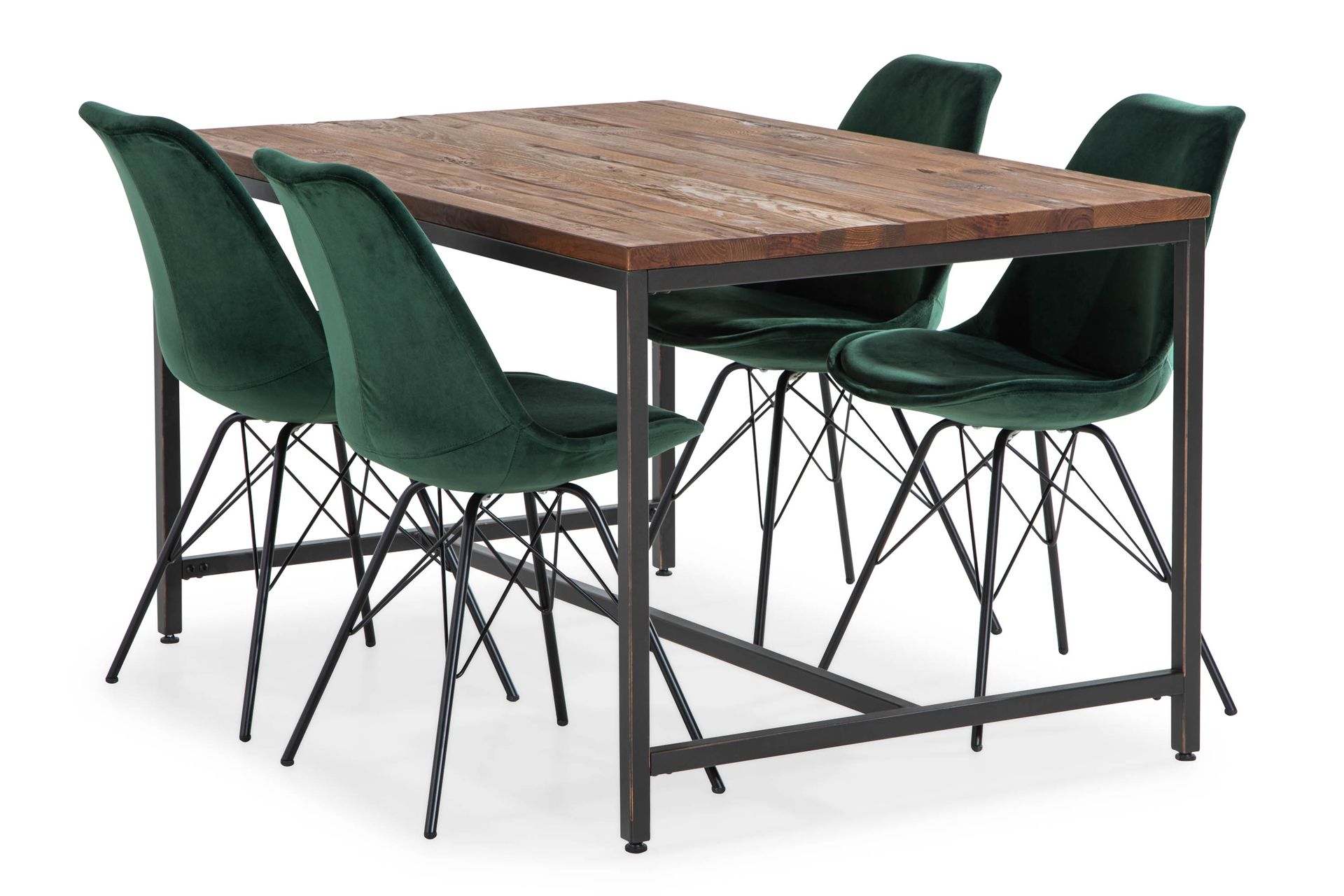 Wilmer Spisegruppe 140 cm med 4 Shell Stol Fløyel - Brun/Grønn - Møbler - Bord - Spisegrupper