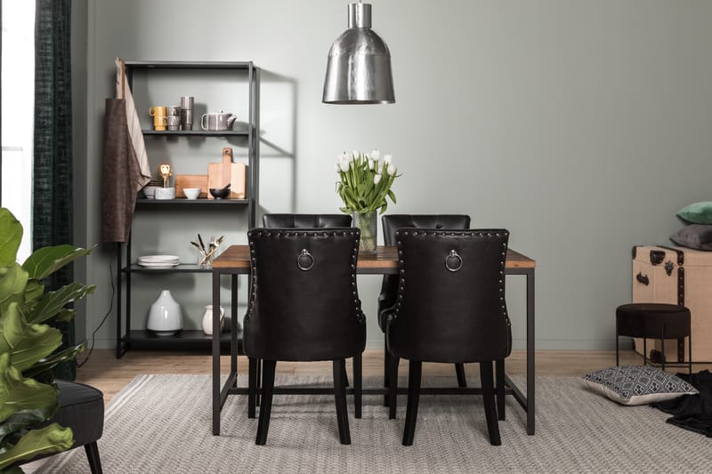 Wilmer Spisegruppe 140 cm med 4 Tone Lenestol - Rustikk Alm/Svart PU - Møbler - Bord - Spisegrupper