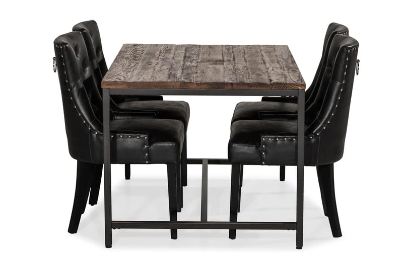 Wilmer Spisegruppe 140 cm med 4 Tone Lenestol - Rustikk Alm/Svart PU - Møbler - Bord - Spisegrupper